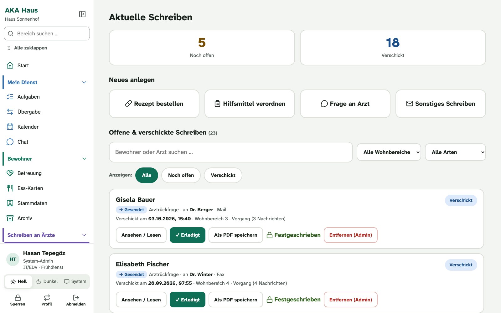 AKA Haus: offene und verschickte Schreiben an Arztpraxen